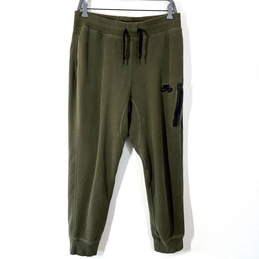 Nike Air Jogger Pants Mens Medium Green Cotton Terry Cloth Sweatpants Drawstring